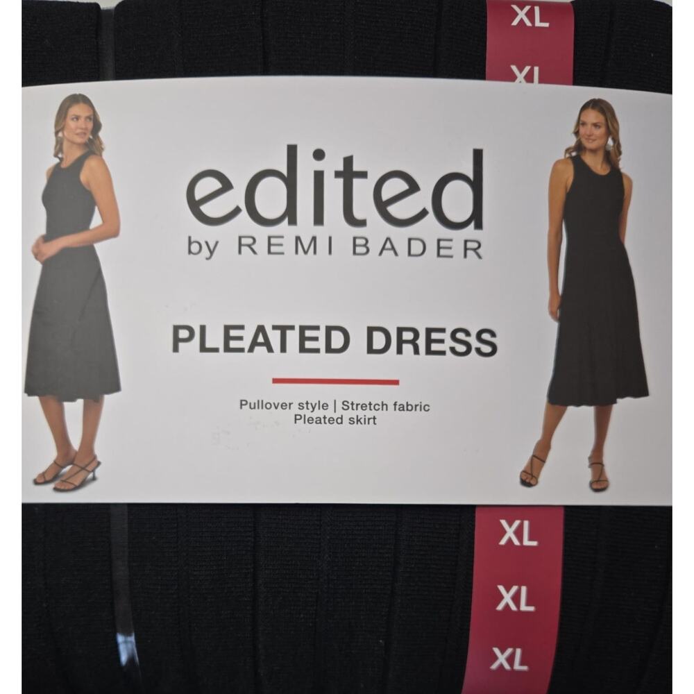 Remi Bader Pleated Dress Black Sleeveless Stretch Pullover Midi Women’s XL